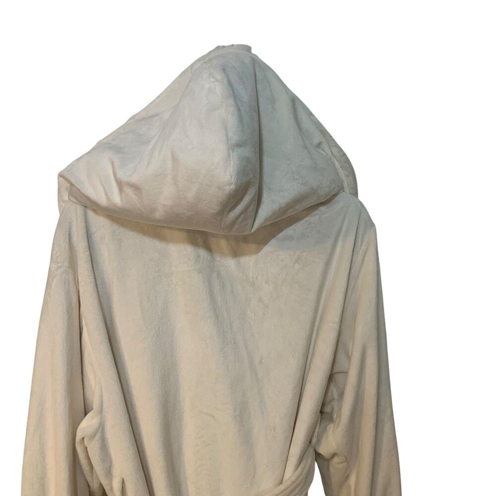 Pottery Barn Cream Faux Fur Lined Hooded Loungewear Robe XL Cozy Warm Comfort - Picture 9 of 10